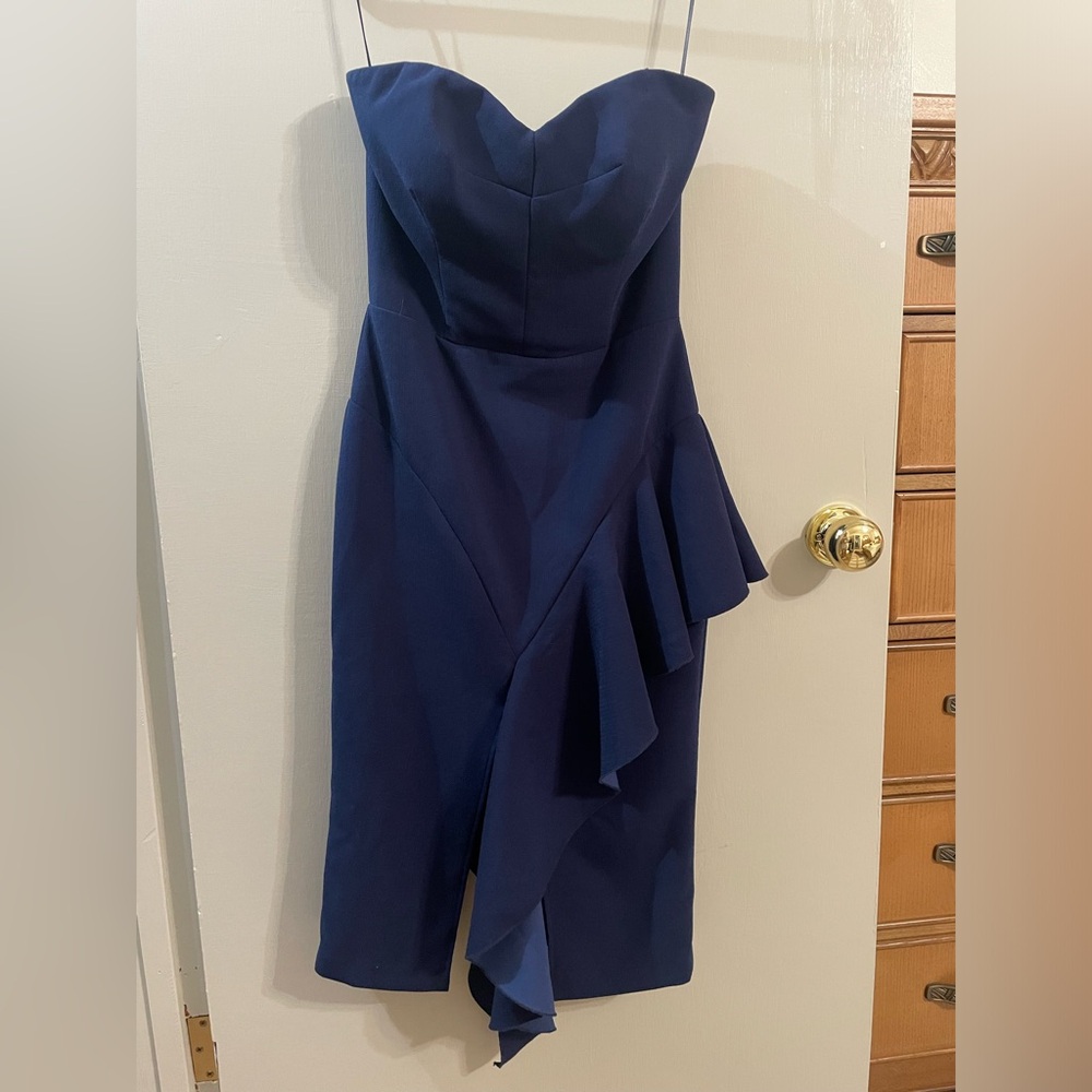 Aida Navy Blue Slit Cocktail Dress